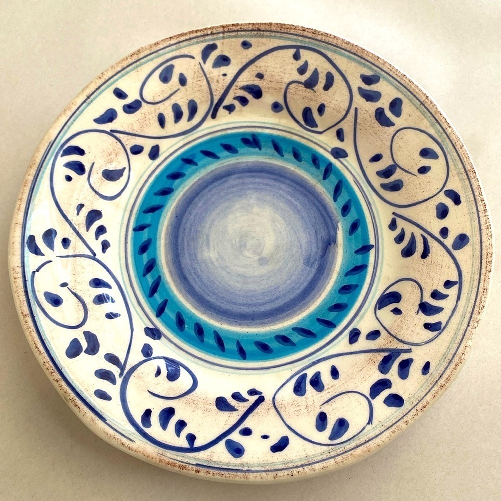 CRATE & BARREL Set of 8 Appetizer Dessert Small Plates Italian Pottery Scrolling